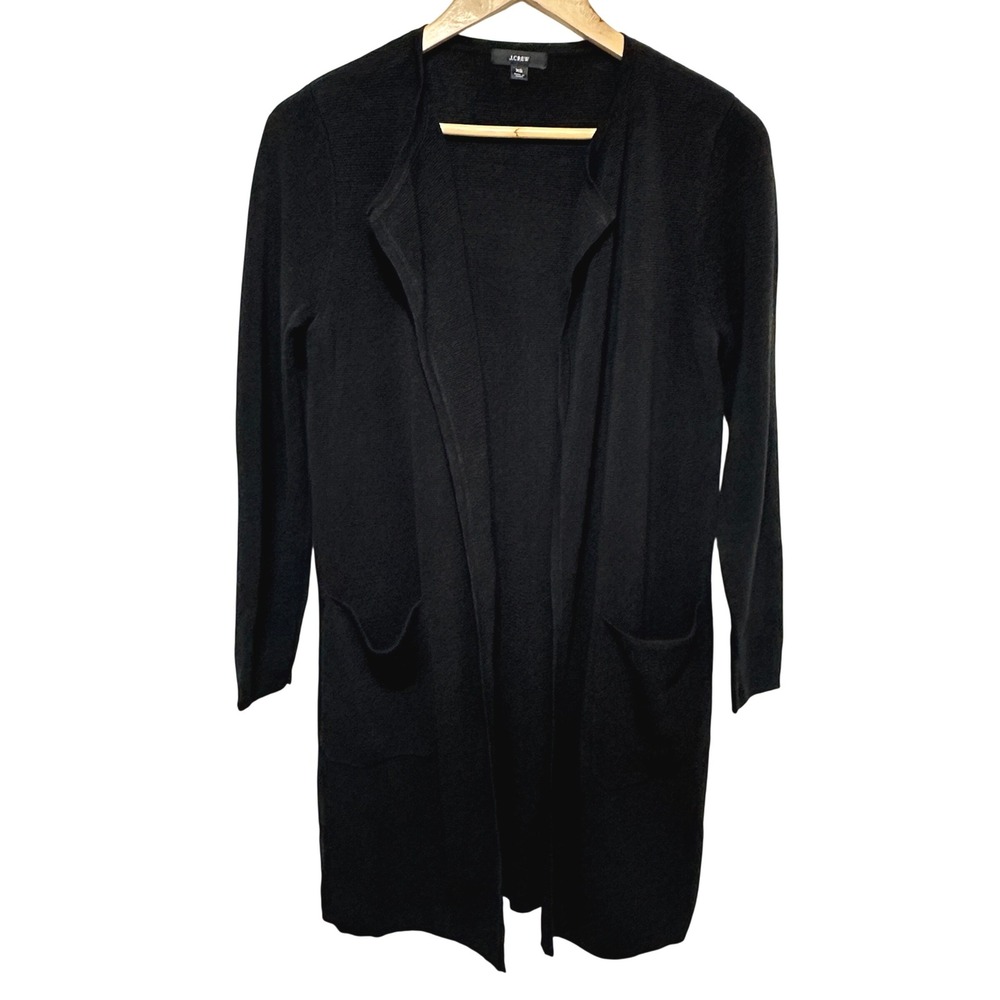 J. Crew‎ Linen Blend Open Front Longline Cardigan Sweater Womens XS Black Travel